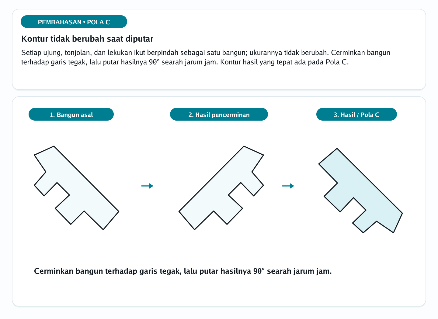 Pembahasan soal rotasi siluet berlekuk nomor 9 — psikotes kemampuan spasial