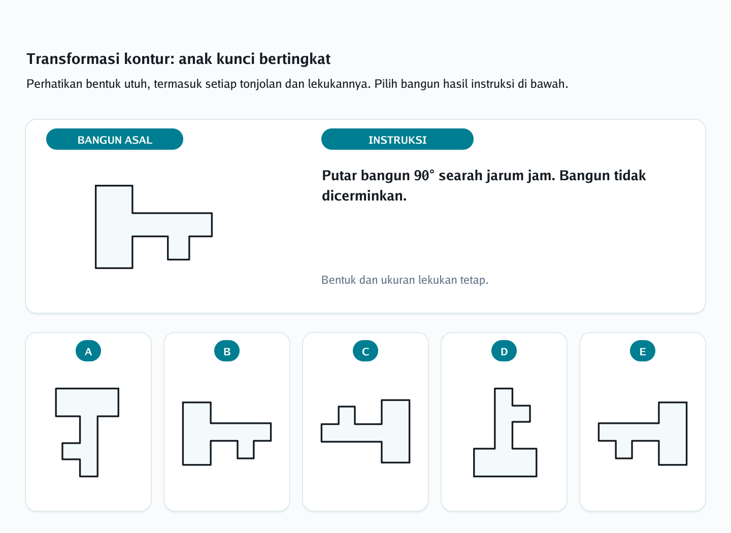 Soal rotasi siluet berlekuk nomor 1 — psikotes kemampuan spasial