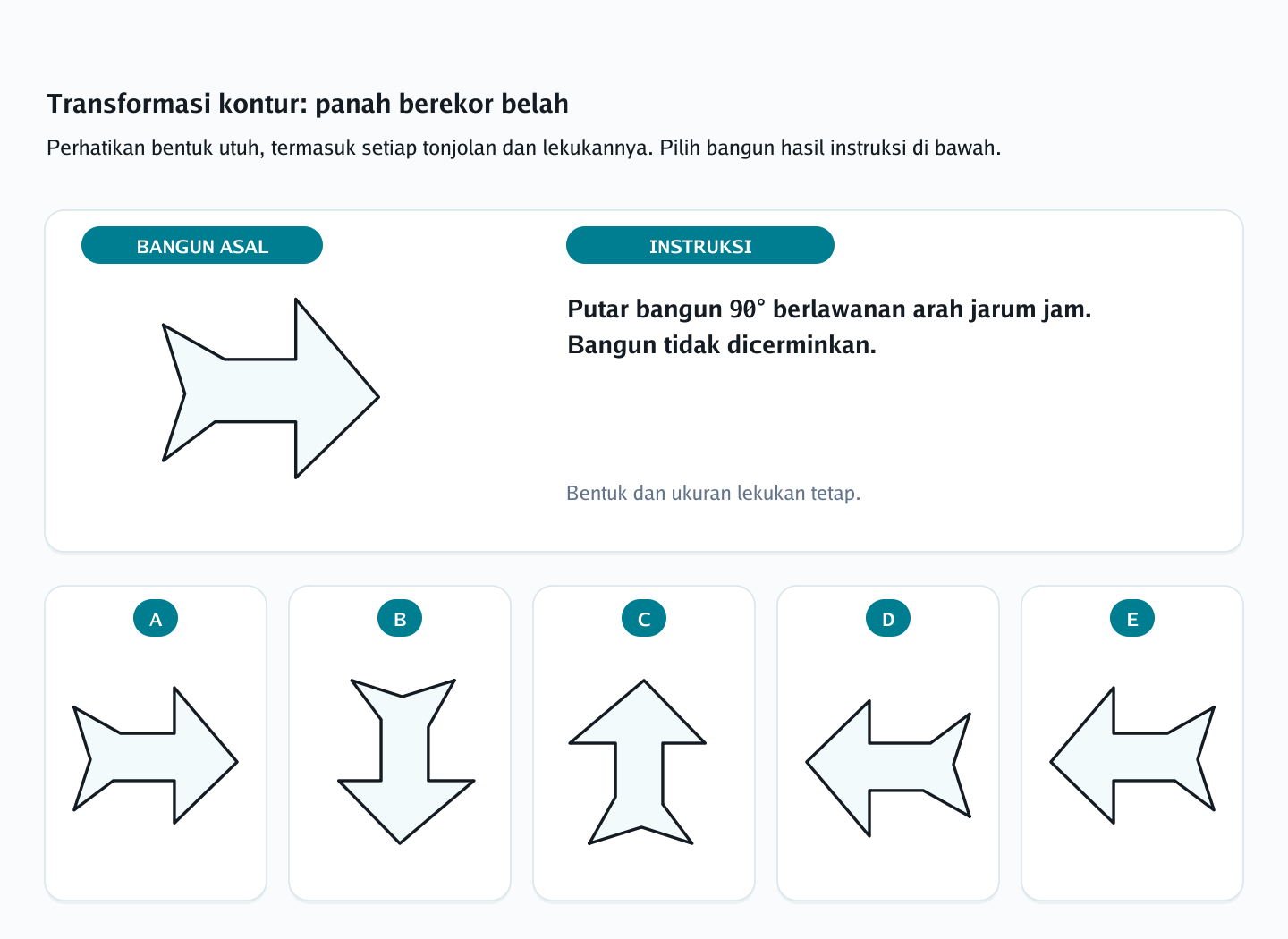 Soal rotasi siluet berlekuk nomor 5 — psikotes kemampuan spasial