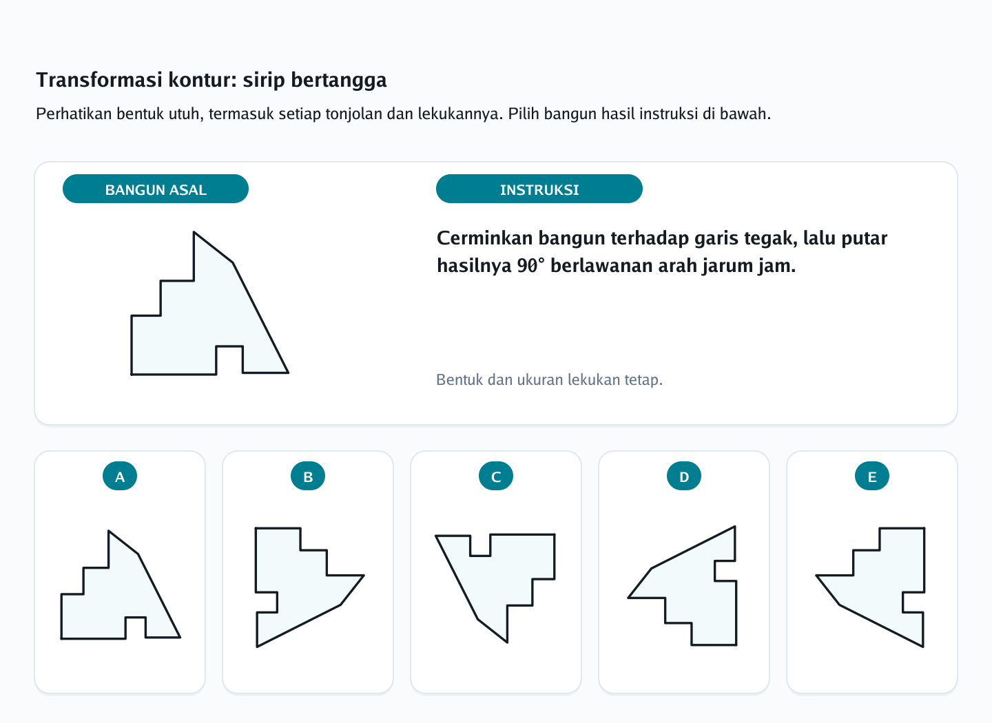 Soal rotasi siluet berlekuk nomor 7 — psikotes kemampuan spasial