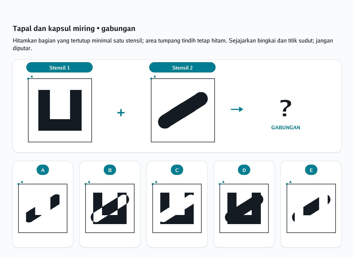Soal lapisan transparan nomor 13 — psikotes kemampuan spasial