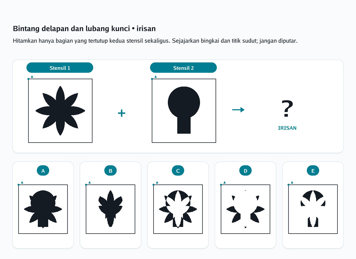 Soal lapisan transparan nomor 14 — psikotes kemampuan spasial