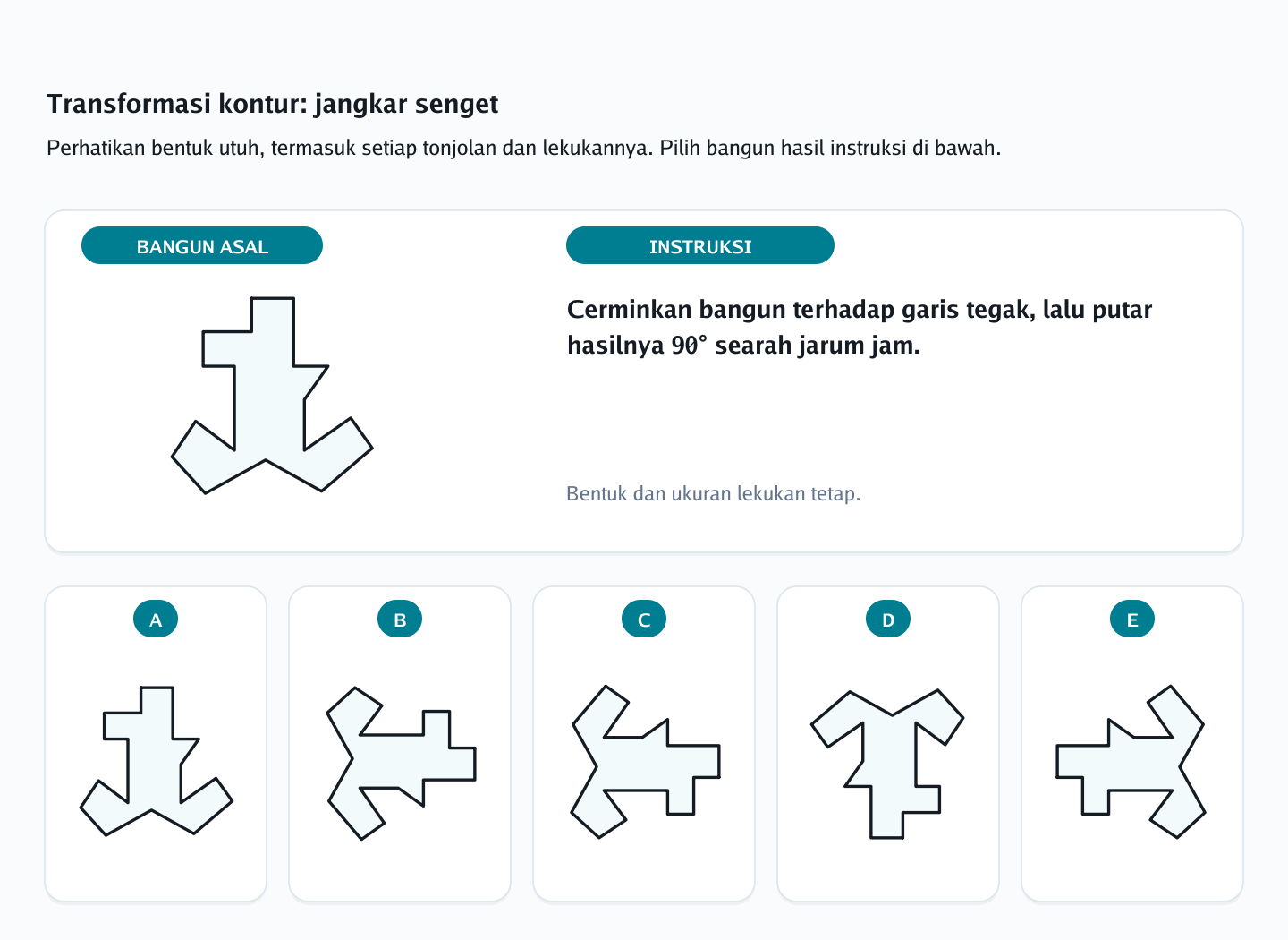 Soal rotasi siluet berlekuk nomor 17 — psikotes kemampuan spasial