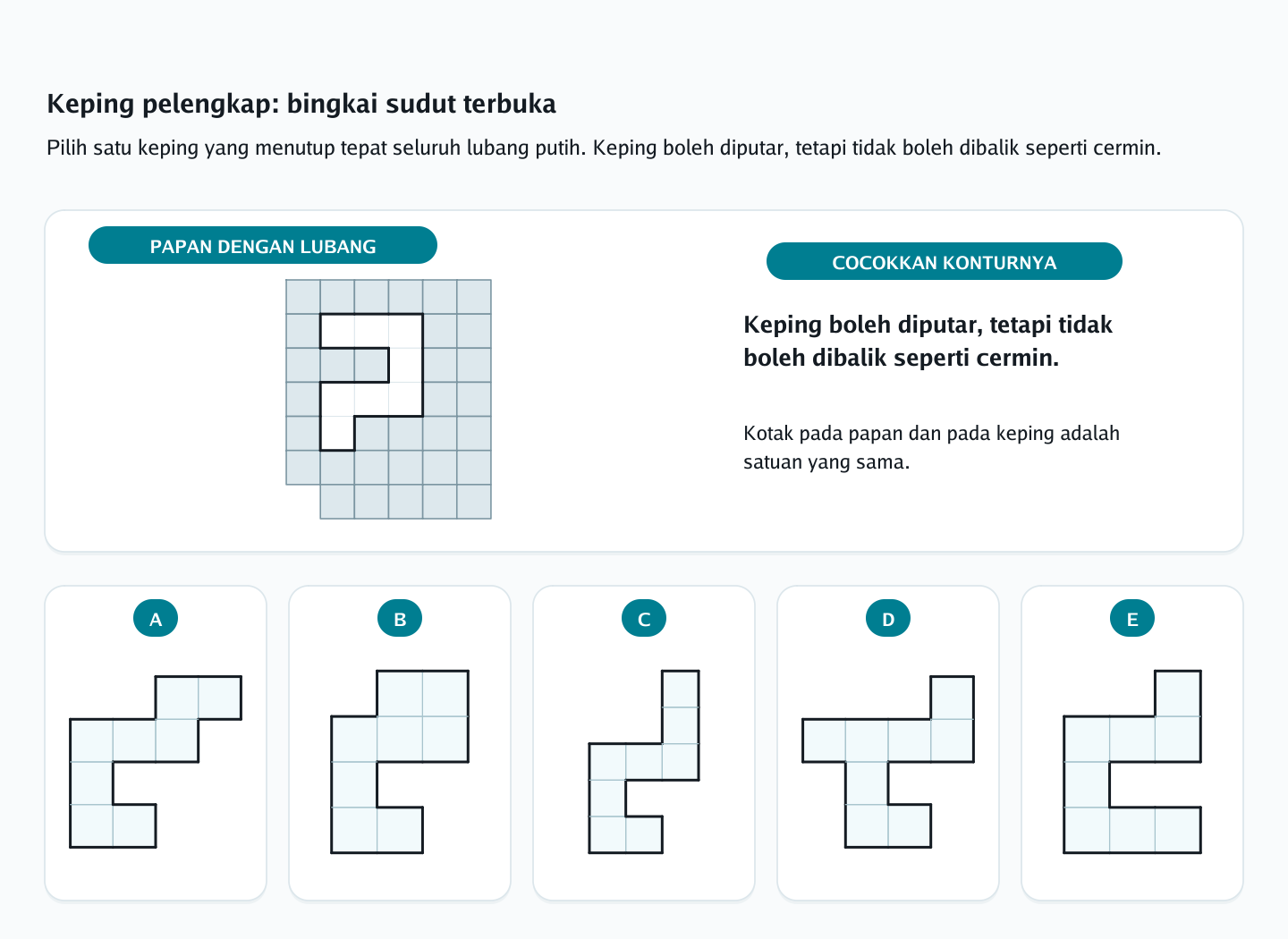 Soal keping pelengkap nomor 18 — psikotes kemampuan spasial