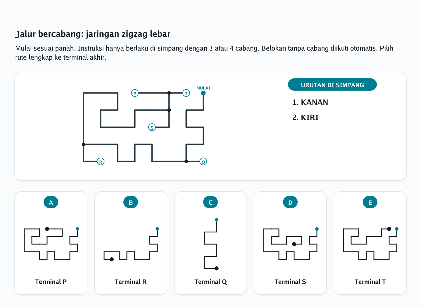 Soal penelusuran jalur bercabang nomor 18 — psikotes kemampuan spasial