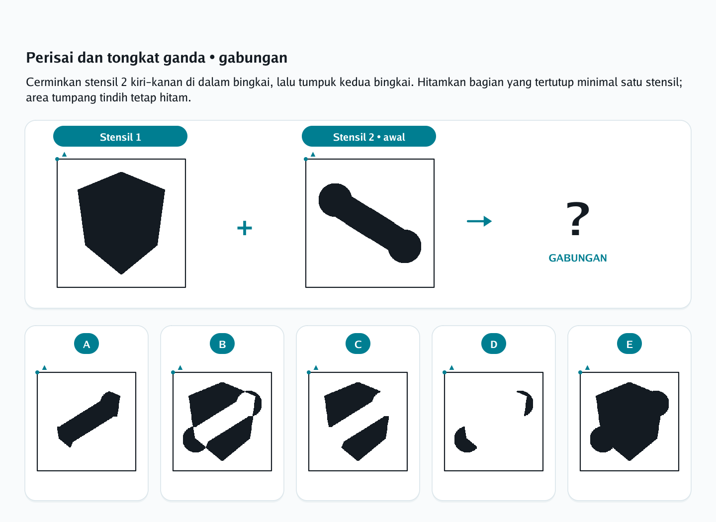Soal lapisan transparan nomor 22 — psikotes kemampuan spasial