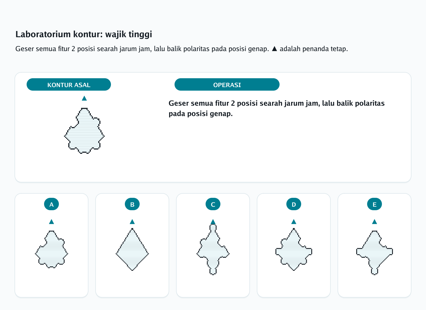 Soal rotasi siluet berlekuk nomor 38 — psikotes kemampuan spasial