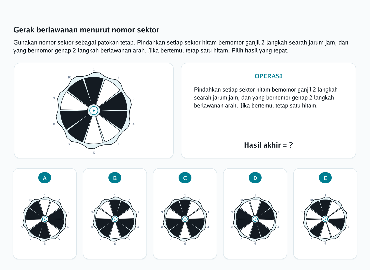 Soal perputaran piringan sektor nomor 40 — psikotes kemampuan spasial